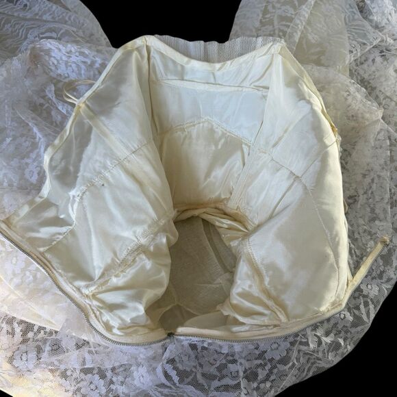 VTG 50s 60s Lace Bridal Party Dress Cream White Cottagecore Prairie Fit Flare S - Picture 14 of 16